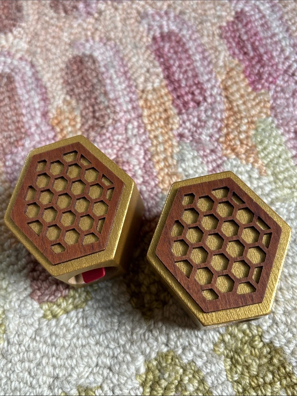 Honeycomb Wooden Hexagon Shaped salt + pepper shakers set modern design